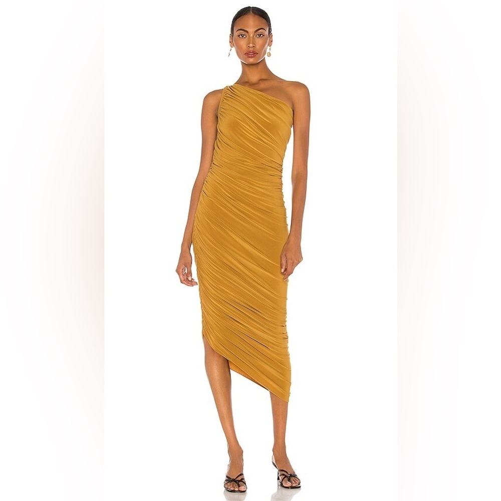 Norma Kamali Diana Ruched One Shoulder Dress in Mocha